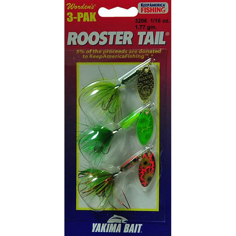 Yakima Bait Worden's Rooster Tail Spinners 1/16oz, 3pk, Assortment 3206-S102