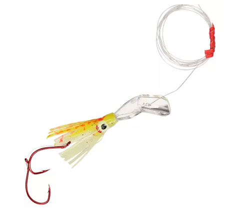 Mack's Lure Pee Wee Wiggle Hoochie Rig - 1-1/2" - UV Chartreuse/Orange Spatter Glow