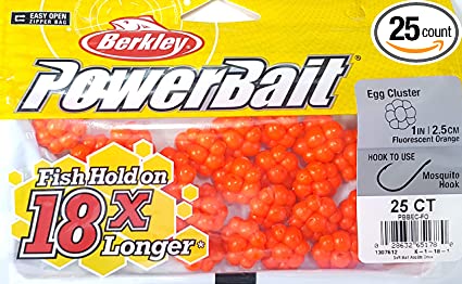 Berkley PowerBait Trout/Steelhead Egg Clusters, Soft Bait Fl Orange 25ct