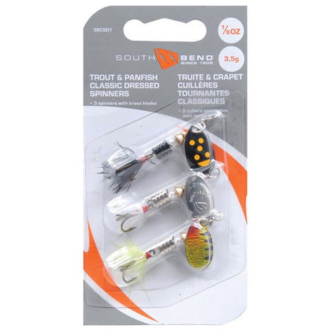 South Bend Dressed Spinnerbaits Freshwater Trout Fishing Lures, Assorted, 1/8 oz., 3-pack