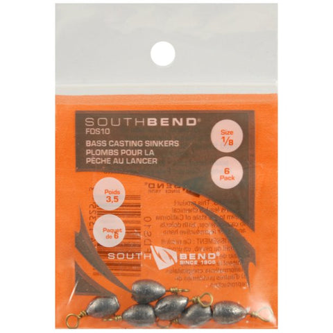 South Bend Bass Casting Sinkers Size 1/8, 6pk