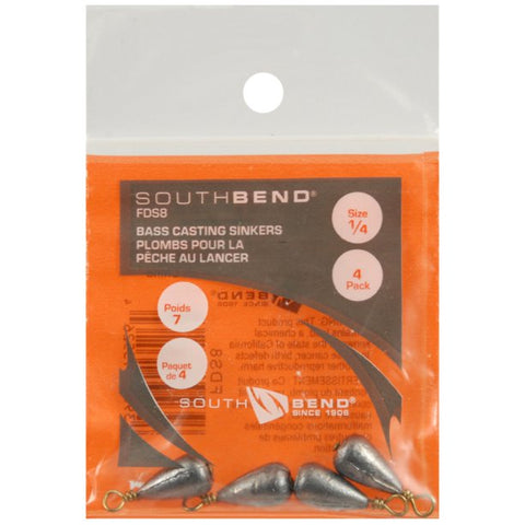 South Bend Bass Casting Sinkers Size 1/4, 4pk