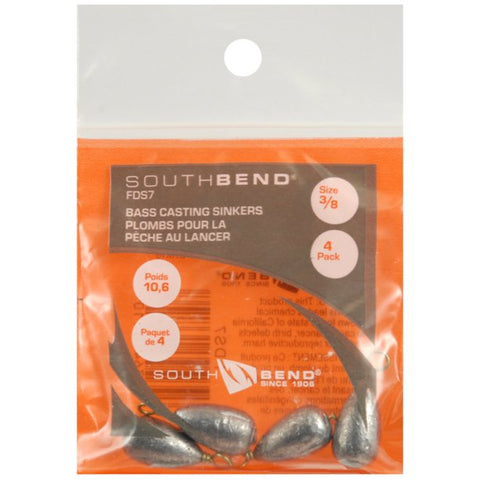 South Bend Bass Casting Sinkers Size 3/8, 4pk