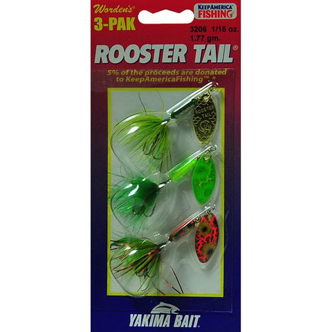 Yakima Bait Worden's Rooster Tail Spinners 1/16oz, 3pk, Assortment 320